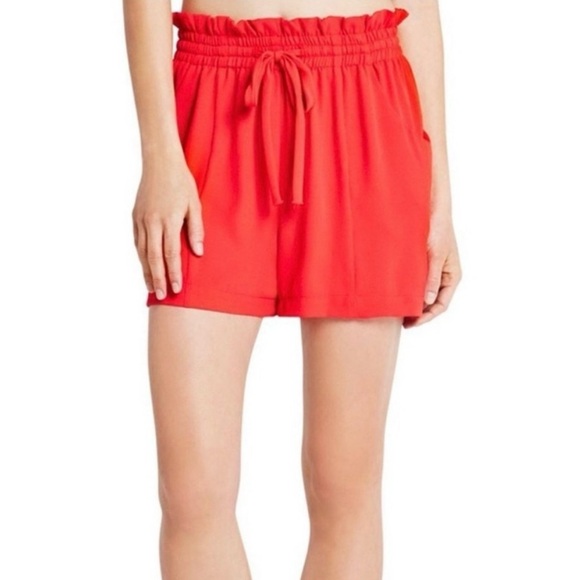 BCBGeneration Bright Coral Elastic Waistband High Waist Shorts Size Medium - Picture 15 of 16